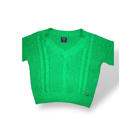 Abercrombie & Fitch Green Cable Knit V-Neck Chunky Sweater XL Cozy Soft - Picture 3 of 5